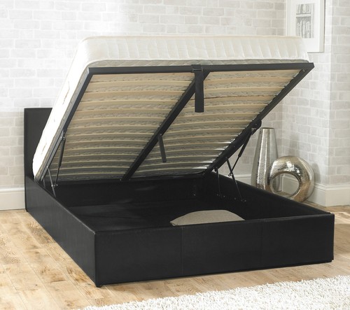 Black leather ottoman - ottoman, bed