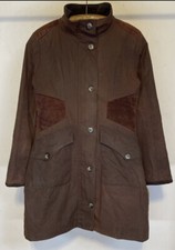 Welligogs Zoe Wax Coat Women’s Size UK 10 Brown Long Trench Jacket Leather Trim