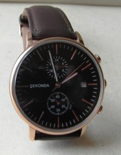 Sekonda 1380 Gents Rose Gold Chronograph Wristwatch  Leather Strap New battery
