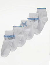 Girls Gingham Ruffled School Socks 5 Pack Yellow Blue Navy Red Green Purple