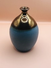 VASE  REED DIFFUSER STUDIO ART POTTERY SIGNED BROWN GLAZED TOP BLUE AQUA BODY