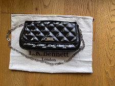 L.K. Bennett Black Patent Quilted Handbag with Silver Chain - very elegant