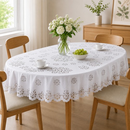 White oval tablecloth - white,