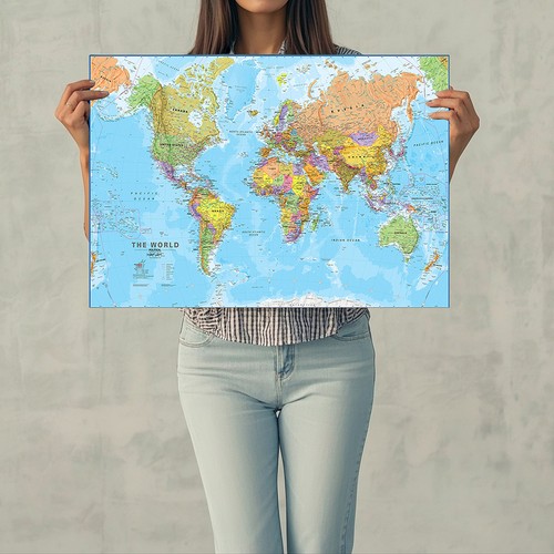 Large world map print art - large,