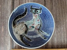 Vintage 1960s Jo Lester IOW Pottery cat Pin Dish UK approx 4.5"
