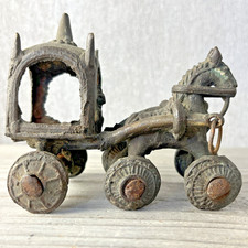 Antique Cast Metal Horse Drawn Carriage Toy with Driver - Early 1900s Folk Style