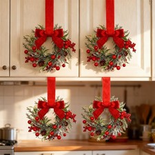 Christmas Kitchen Cabinet Wreaths with Ribbon Mini Christmas Wreath Decor