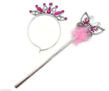 Butterfly Princess Fairy Wand and Tiara Girls Wand Ribbons Fancy Dress Plastic