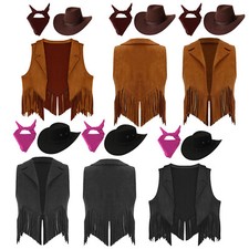 Kids Cowgirl Children Fringe Vest Dress Up Cowboy Outfits Cosplay Roleplay Tops