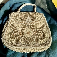 Antique Art Deco Cream Beaded Evening Bag Hand Clutch Bag 1920s - Wedding Bride