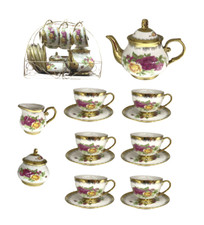 Royal Vintage Bone China 17pc Tea Set Cups,Saucers,Tea Pot,Sugar Pot,Creamer,Sta
