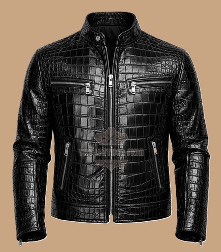 Men leather jacket black - leather,