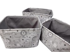 Grey Baby Storage Boxes Fabric Animal Giraffe Elephant Lion Rectangular Nursery 