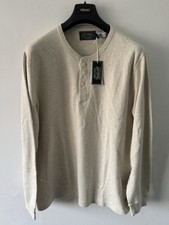 £189 Polo Ralph Lauren Men's Long Sleeve Natural Cream Moleskin Henley Shirt XL