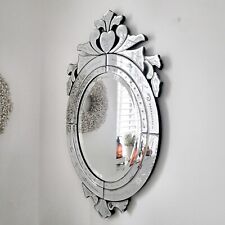 Venetian Oval Wall Mirror Vintage Elegant Romantic Floral Etched Hanging 28x16"