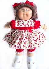 Cabbage patch Dolls clothes Red strawberry Dress knickers hair clip bows 