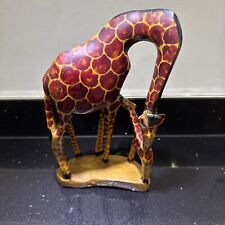 Wooden Hand Carved Collectable Giraffe and Baby Made In Kenya figurine 11" Tall 