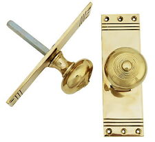 Pair Solid Brass Regency Mortise Door Knobs on Back Plate - antique style handle