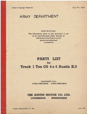 AUSTIN K9 1-TON GS 4x4 BRITISH ARMY TRUCK ORIGINAL 1958 FACTORY PARTS CATALOGUE