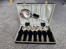 Vintage A1 EPNS Silver Plated Spoon Set (7pcs) with Case – Leaf Pattern