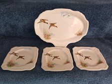 Vintage Alfred Meakin sandwich server and sandwich plates 'Wildfowl' design 1945