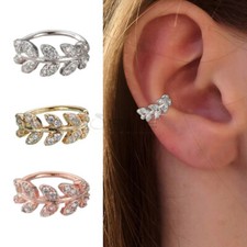 1pc Ear Cuff Leaf Design Crystal CZ Sterling Silver Fake Piercing Hoop Earrings