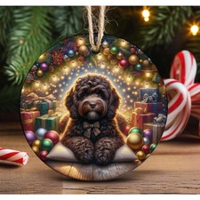 Chocolate Cockapoo Christmas Tree Ornament, Ceramic Double-Sided Print, Gift Bag