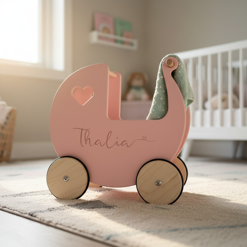 Personalised wooden dolls pram - personalised,
