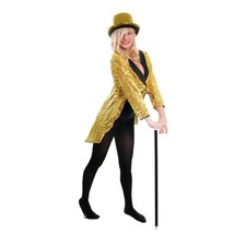 ADULT SEQUIN TAILCOAT CABARET FANCY DRESS TOP HAT CANE CIRCUS RINGMASTER DANCE
