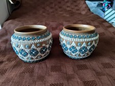 ANTIQUE PAIR OF DOULTON LAMBETH WARE SILICON WARE BOWLS DATED 1880 & SIGNED A/F