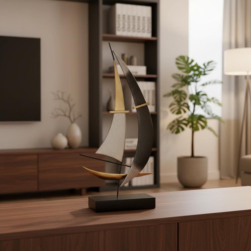 Metal sailboat statue wrought - metal,