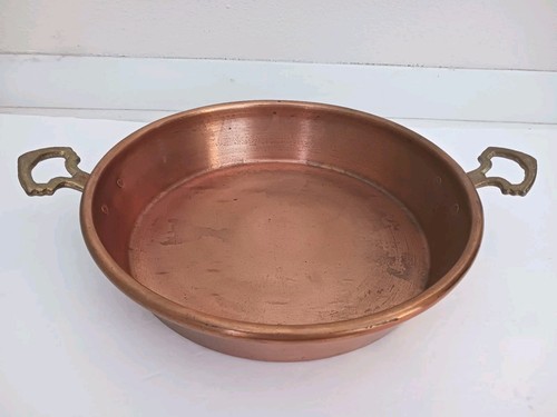 Vtg copper pan w brass - 11",