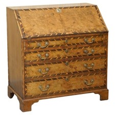 IMPORTANT ANTIQUE GEORGE II 1740 FIGURED WALNUT & ROSEWOOD BROWN LEATHER BUREAU