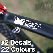 x2 PERSONALISED BUTTERFLY ICON BIKE FRAME NAME STICKERS VINYL DECAL CYCLE HELMET