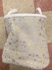 White Basket Bin with Handle Bedroom Closet Clothing Toy With gold star pattern