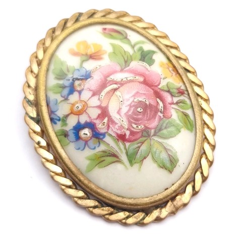 Limoges porcelain rose brooch - porcelain,