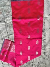 Semi Silk Hot Pink Silver Saree  Sari Indian party wedding  ethnic UK