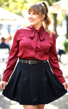Burgundy Satin pussybow blouse