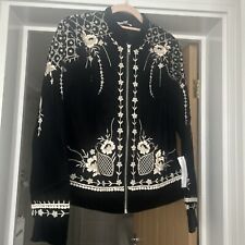 Monsoon Black Velour Embroidered Zip Up Jacket Ladies Size M New Without Tags
