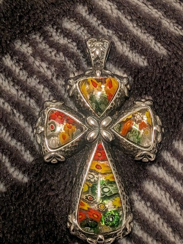 Millefiori glass cross pendant - glass,