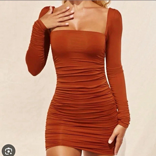 Brown ruched square - brown, long