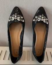 Oasis black silver diamanté ballet pumps shoes, size 4