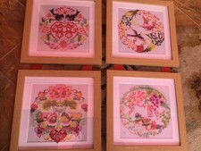 4 chinese paper cut art framed