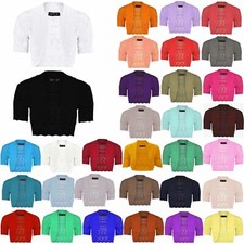 Girls Bolero Shrug Cardigan Crochet Knitted Short Sleeve Kids Size 2-13 years