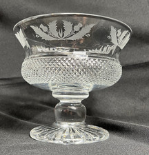 Edinburgh Crystal Thistle Etched Cut Glass Footed Fruit Bowl Vintage 7 1/8" Dia