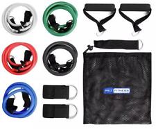 Gym Resistance Stretch Bands Kit 5 Bands 2 x D Handles Straps Set Equipment