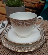 VINTAGE ADDERLEY FINE BONE CHINA TRIO 1947 24 KARAT GOLD RIM TEA CUP SAUCER PLAT