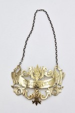 ANTIQUE STERLING SILVER GILT WHISKEY DECANTER LABEL c1920 JAMES PARKES