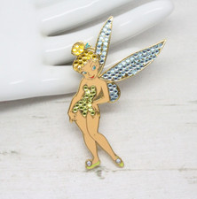 Vintage Walt Disney World Tinker Bell Crystal Enamel Gold BROOCH Pin Jewellery