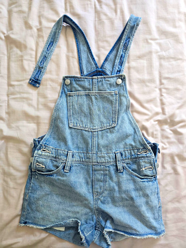 Girls blue denim dungaree - girls,